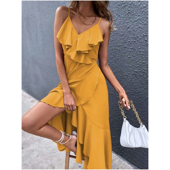 Bellanblue Dresses & Skirts - Boho Mustard Yellow Ruffle Tulip Hem Maxi Dress